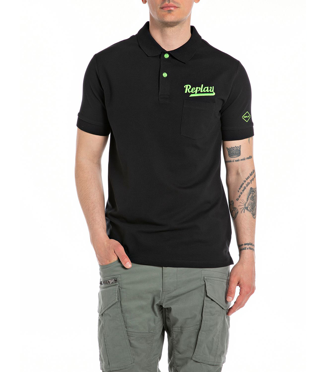 コットンピケポロシャツREPLAY 詳細画像 ブラック 1